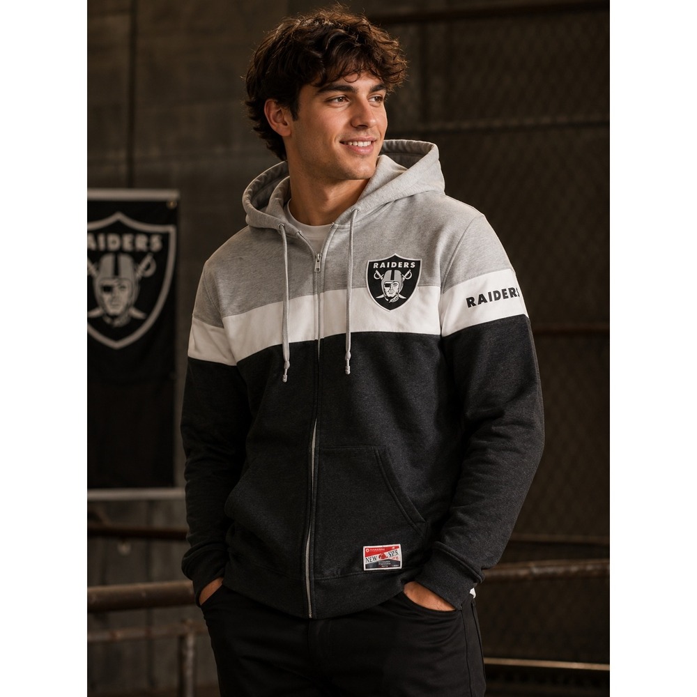 NFL Team Apparel Las Vegas Raiders New Era Full Zip Hoodie Gray Black Mens M